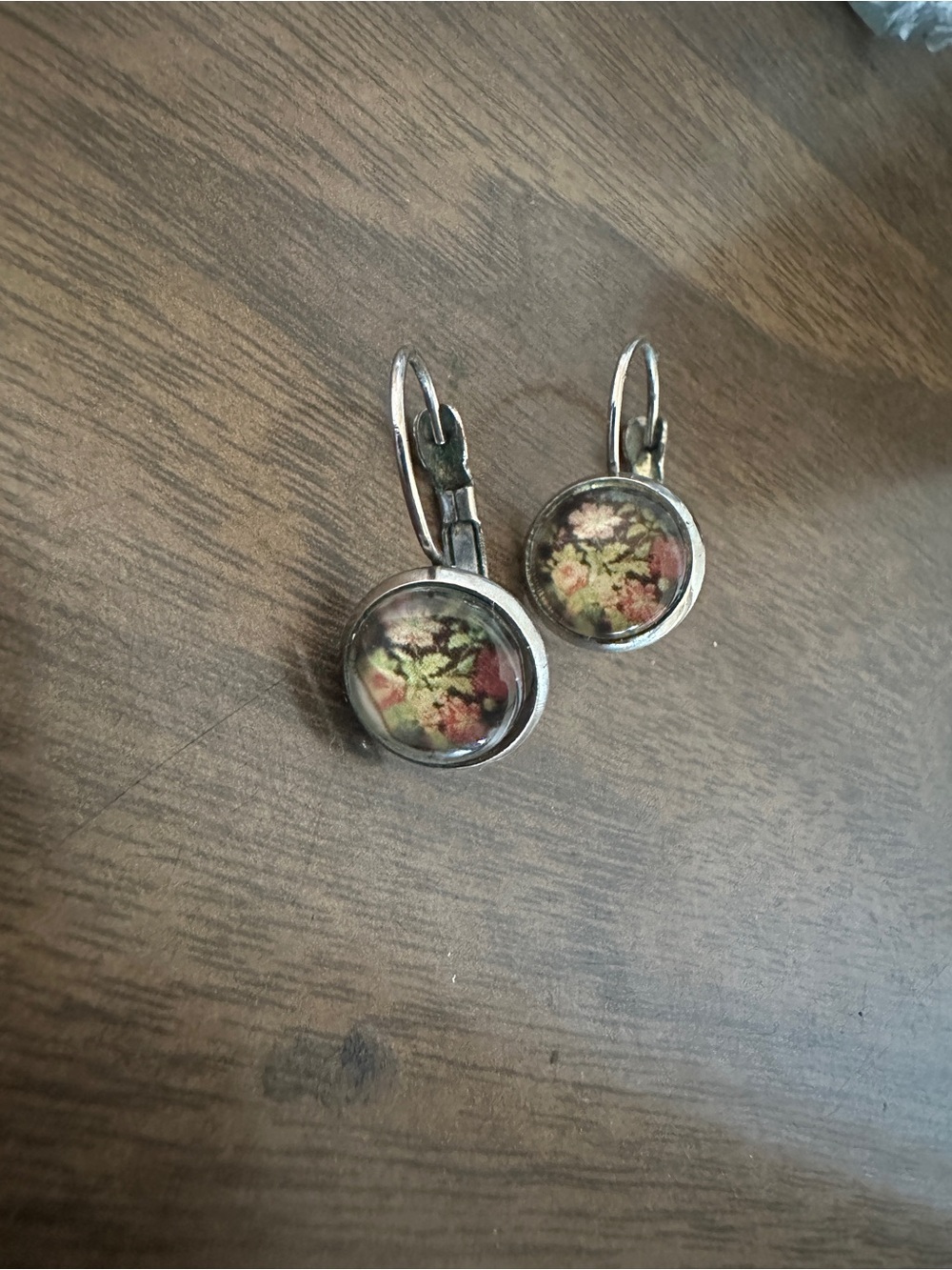 Floral Glass Dome Leverback Earrings - black and silver boutique